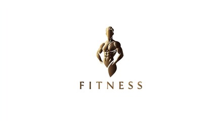 Luxury fitness logo with golden muscular man symbol. Concept: Premium fitness branding, luxury sports identity, strong masculine body emblem, white and gold aesthetic for fitness/sport salon.