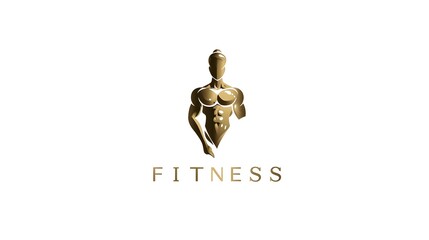 Luxury fitness logo with golden muscular man symbol. Concept: Premium fitness branding, luxury sports identity, strong masculine body emblem, white and gold aesthetic for fitness/sport salon.