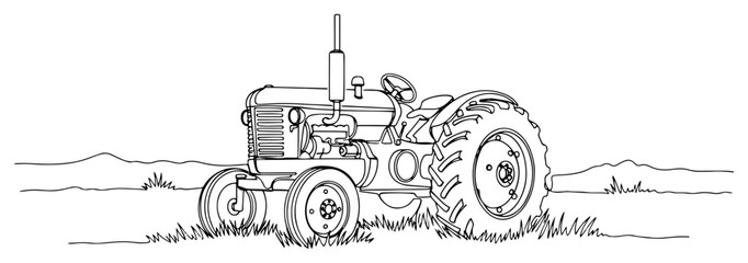 Old farm tractor in a field Continuous one line drawing Vintage agricultural vehicle minimalist vector illustration © Wieslaw