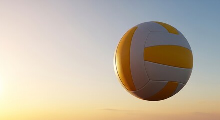 Volleyball Floating in Clear Sky During Golden Hour: Summer Sport and Leisure
