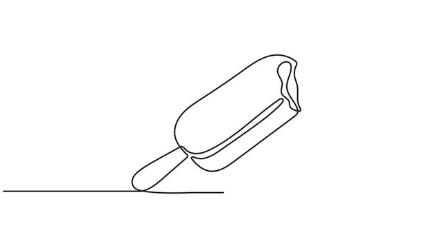 Self drawing animation of Ice cream bar, continuous one line drawing, single line art of fresh ice cream stick vector illustration, 4k animation video.