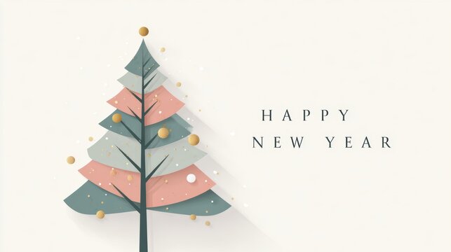Happy New Year greeting card with a minimalist Christmas tree design