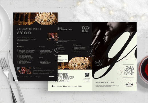 New Year Gala Event Program Template & Brochure Layout for NYE Countdown & Black Tie Fundraisers