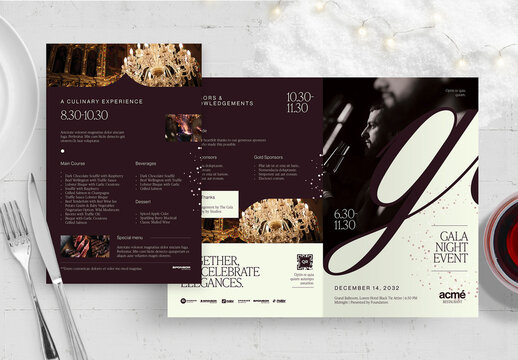 New Year Gala Event Program Template & Brochure Layout for NYE Countdown & Black Tie Fundraisers