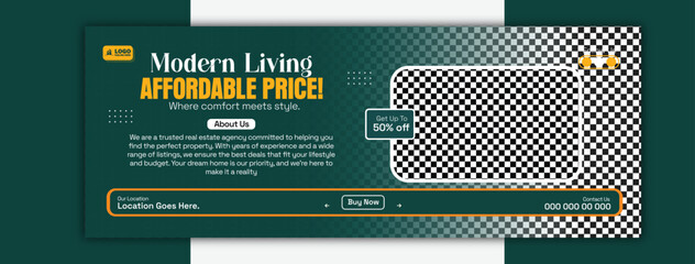Modern living affordable price cover template isolated on white background