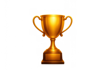 Golden champion cup representing victory, success, achievement, and first place recognition on transparent background