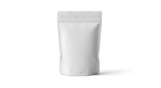 Minimalistic stand-up pouch packaging isolated on white. Suitable for food branding, cosmetic labels, and retail product mockups.