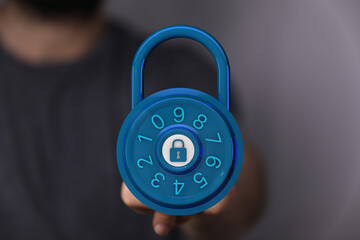 Protect your data with digital security. Padlock with numbers to show cybersecurity and data encryption concept