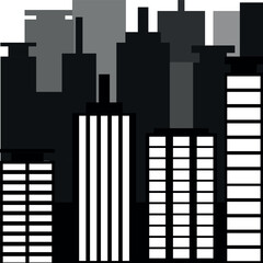 Black-White silhouette. Modern city  background. Skyscrapers silhouettes. Vector Illustration for Poster, Banner, Printout, Screen,Productivity. City silhouette background with many buildings mension.