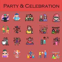 Set of Colorful Party, Music, and Celebration Vector Icons