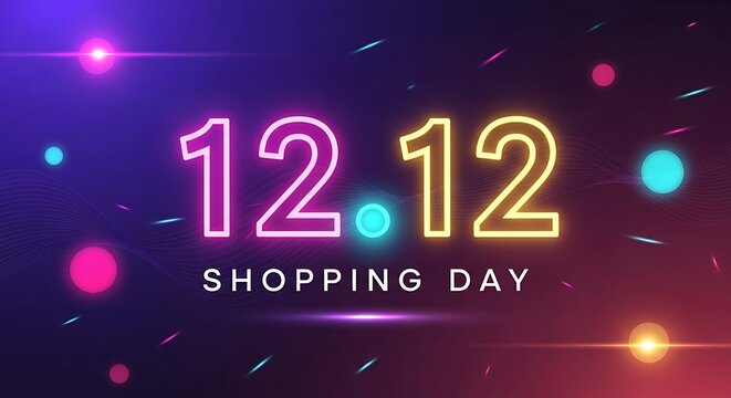 Neon 1212 shopping day sale with colorful lights and stars