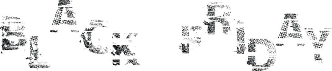 Black Friday grunge typography with distresses black letters , bold rough and glitched texture style for modern promo design and sale promotion. Ideal for bold advertising layouts.