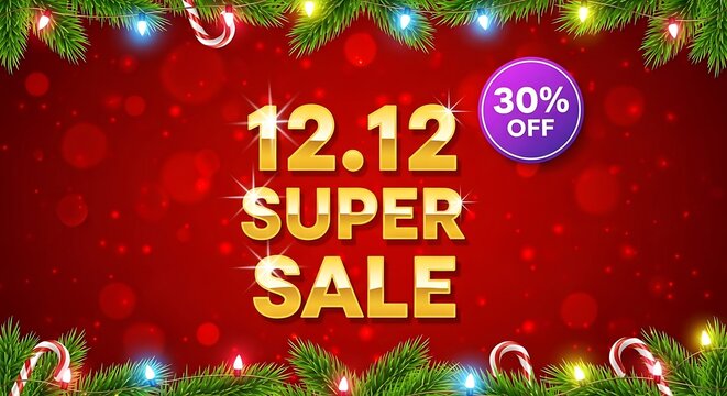 1212 super sale with 30% off, festive christmas decoration background