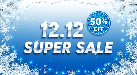 1212 super sale with 50% off, winter themed promotion