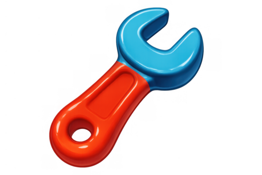 Wrench icon representing repair, maintenance, settings, and technical support. Bright colorful tool symbol for user interfaces