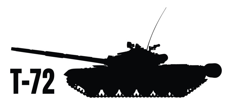 Isolated T72 Main Battle Tank Silhouette with Weaponry on Transparent Backdrop