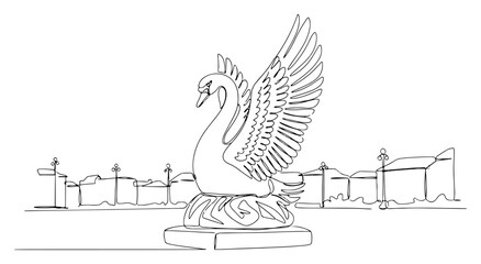 One continuous line drawing of a majestic swan statue in a city square Urban public park landmark in minimalist one line art style vector illustration © Wieslaw