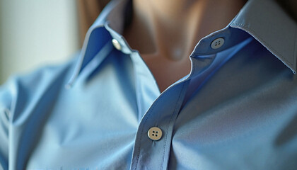 Close-up of woman wearing blue button-up shirt