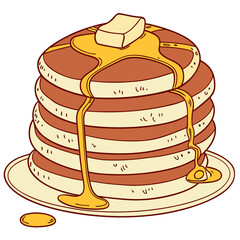 Stack of Pancakes with Butter and Honey Drizzle on Plate Keywords: pancakes, stack, breakfast