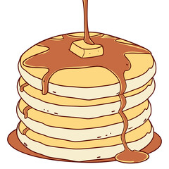 Stack of Pancakes with Butter and Syrup Drizzle Keywords: pancakes, stack, breakfast, food