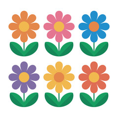 Colorful flower icon set with bright floral elements for spring and summer designs