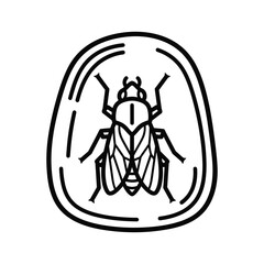Line art icon of an ancient insect trapped in a piece of fossilized amber, showcasing scientific preservation