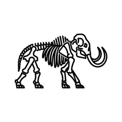Line art vector illustration of an ancient woolly mammoth skeleton, a prehistoric ice age fossil animal