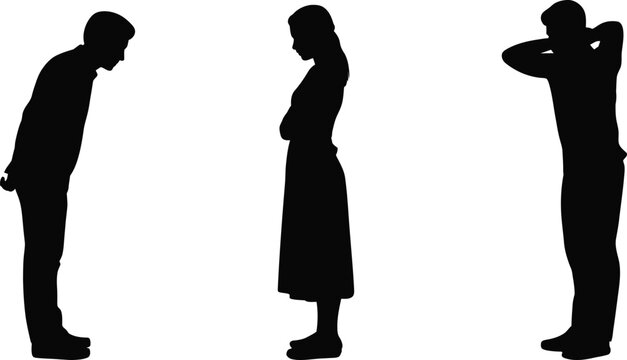 Silhouette of people showing different expressions and body languages isolated