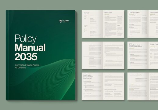 Company Policy Brochure, Employee Handbook & Company Guide Layout, Corporate Brochure & Whitepaper Layout Template