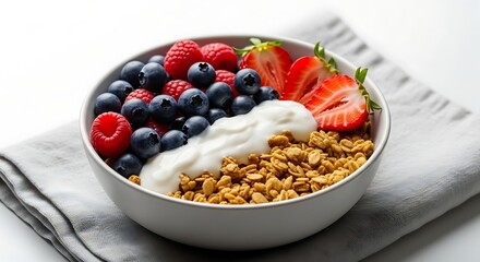 Healthy breakfast bowl with granola yogurt and fresh berries offering a nutritious start