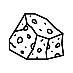 A geometric line art illustration of a cheese block with distinctive holes, suitable for food-related designs and icons.