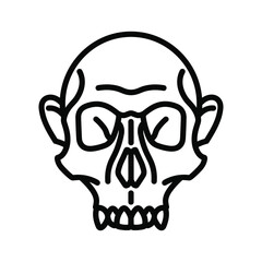 Stylized human skull line art icon representing mortality, danger, halloween, and anatomical concepts