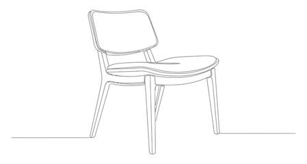 Fototapeta premium Minimalist Line Art Chair With Wooden And White Background