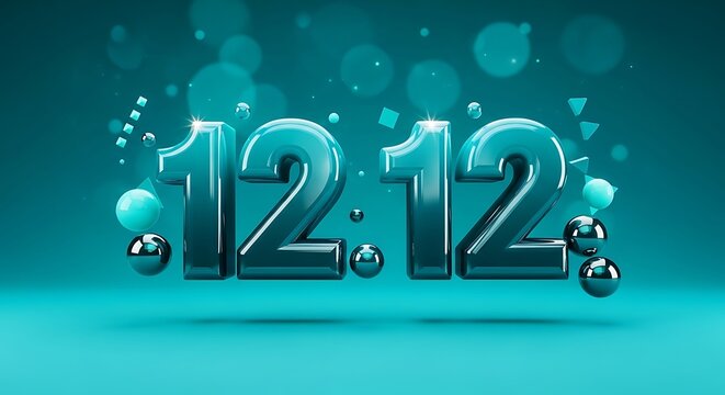 1212 sale event with shiny metallic numbers and abstract shapes