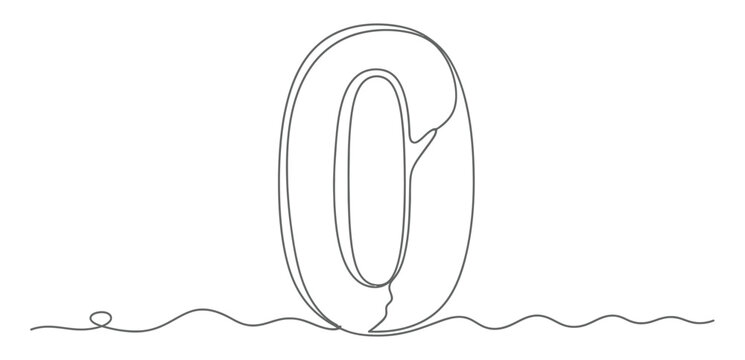 Modern Zero Continuous Line Art Shape with Transparent Background Icon