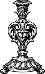 Ornate Black and White Candle Holder Illustration
