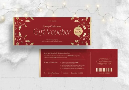 Christmas Gift Certificate, Voucher & Coupon Template for Festive Holiday Marketing with Red Background
