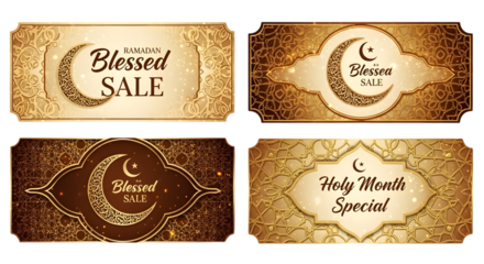 Islamic sale and special offer banners isolated on transparent background