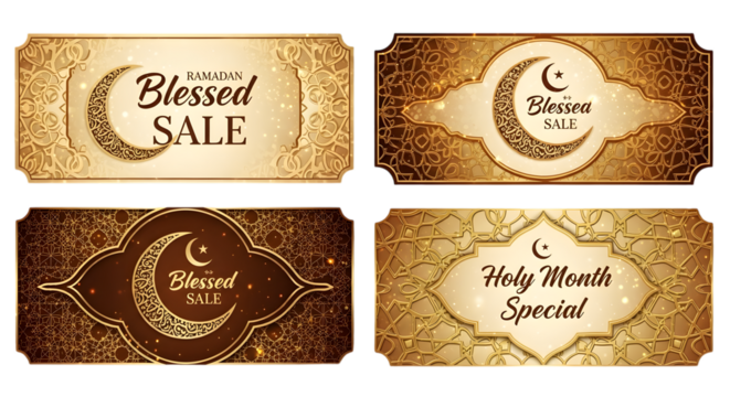Islamic sale and special offer banners isolated on transparent background