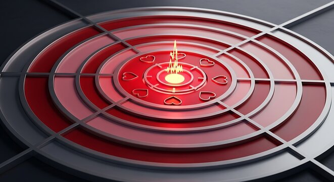 Futuristic sci fi target reticle with glowing red center and concentric rings