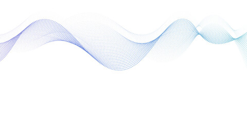 Flowing particles wave stroke pattern, blue and purple gradient color combination on white background. Modern techonlogy digital lines design. Vector illustration.