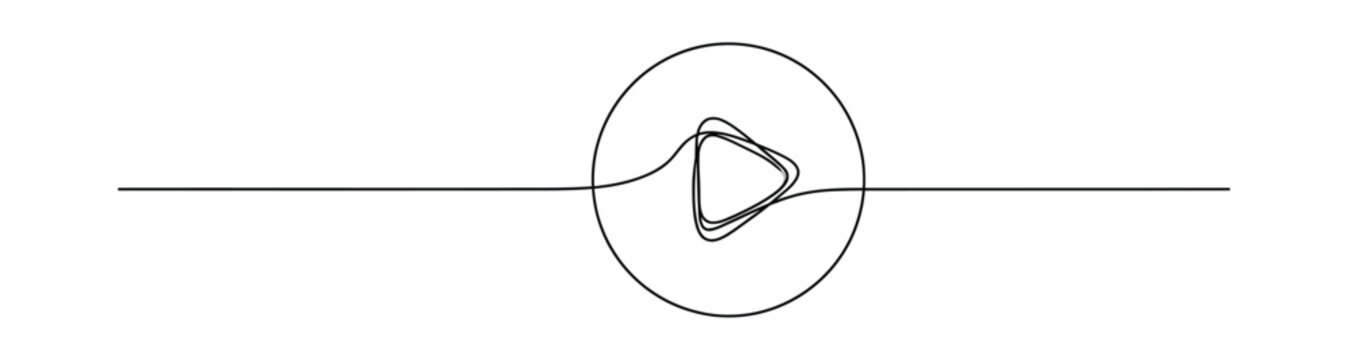 Play Icon Continuous Line Art Design with Triangle and Circle on White Backdrop