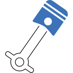 Blue and white piston with connecting rod on transparent background clean mechanical part for automotive engine design element