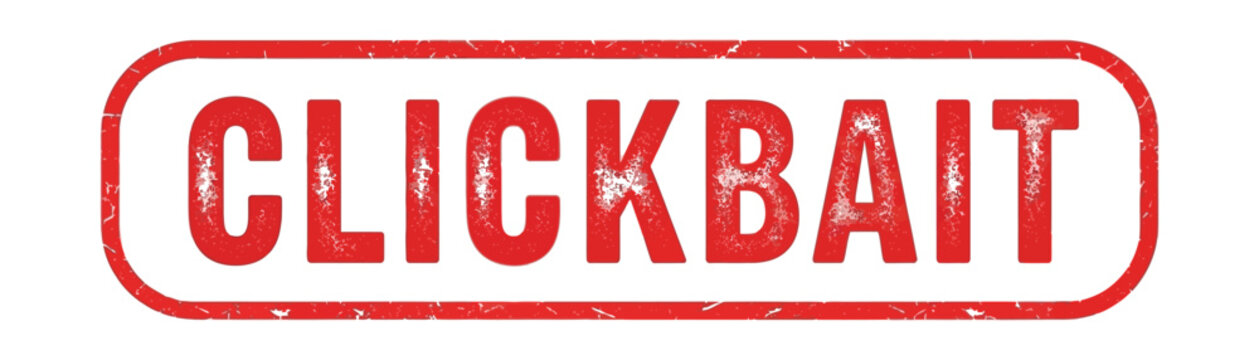 Red Clickbait Text in Distressed Rounded Rectangle on White Background