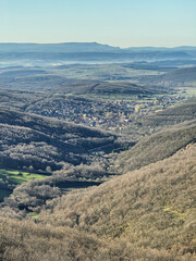 Panoramic view of Barruelo de Santullan village surrounded by mountains in Palencia Spain