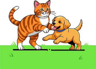 Cartoon illustration of a group of stuffed animals playing with building blocks on a wooden platform.