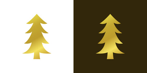 Fototapeta premium Christmas tree logo gold gradient. Gold gradient Christmas tree illustration set, decorative holiday clip art element collection. Christmas tree icon