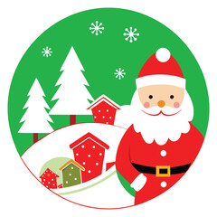 Merry Christmas! Santa Claus IN Christmas Snow Christmas premium greeting . Merry Christmas Funny Santa Claus With Gift On Stock Illustration