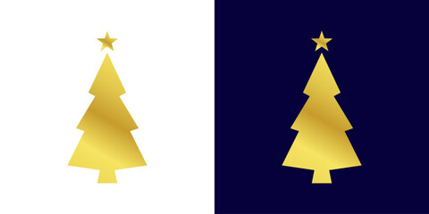 Fototapeta premium Christmas tree logo gold gradient. Gold gradient Christmas tree illustration set, decorative holiday clip art element collection. Christmas tree icon