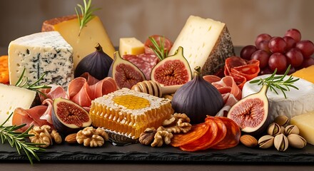 Exquisite Charcuterie Board with Cheese Figs Honeycomb Grapes and Cured Meats Delight
